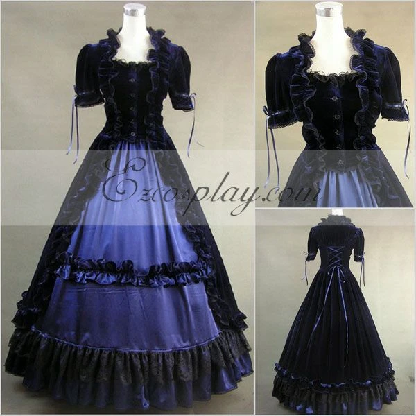 Blue-Black Short Sleeve Gothic Lolita Dress 1 Blue-Black Short Sleeve Gothic Lolita Dress