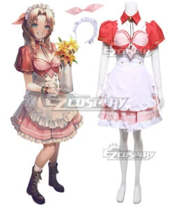 Final Fantasy VII Remake FF7R Aerith Gainsborough Pink Maid Cosplay Costume Design By@Lino
