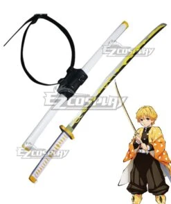 Demon Slayer Kimetsu No Yaiba Agatsuma Zenitsu Sword Cosplay Weapon Prop - Including Sword Strap