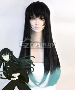 Demon Slayer: Kimetsu No Yaiba Tokitou Muichirou Muichiro Tokito Black Green Cosplay Wig