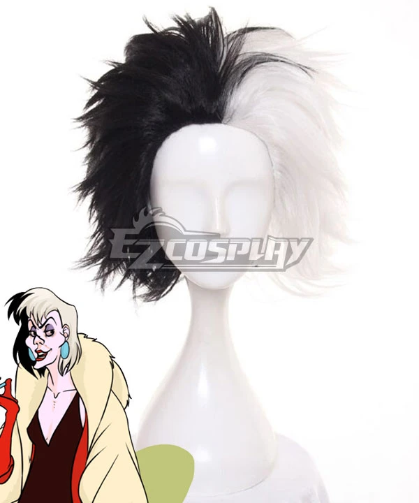 Disney Cruella De Vil Black White Cosplay Wig 1 Disney Cruella De Vil Black White Cosplay Wig