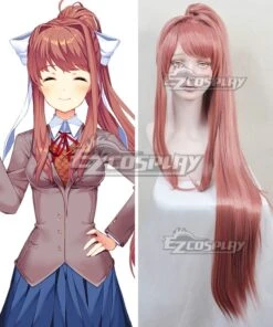 Doki Doki Literature Club! DDLC Monica Pink Brown Cosplay Wig