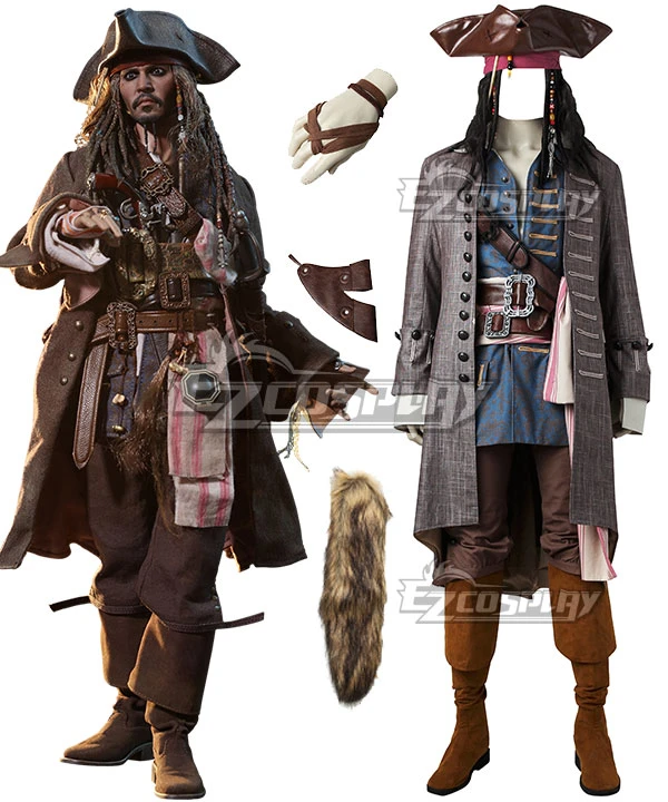 Pirates Of The Caribbean: Dead Men Tell No Tales Captain Jack Sparrow Halloween Cosplay Costume - Including Wig And Not Boots 1 Pirates Of The Caribbean: Dead Men Tell No Tales Captain Jack Sparrow Halloween Cosplay Costume - Including Wig And Not Boots