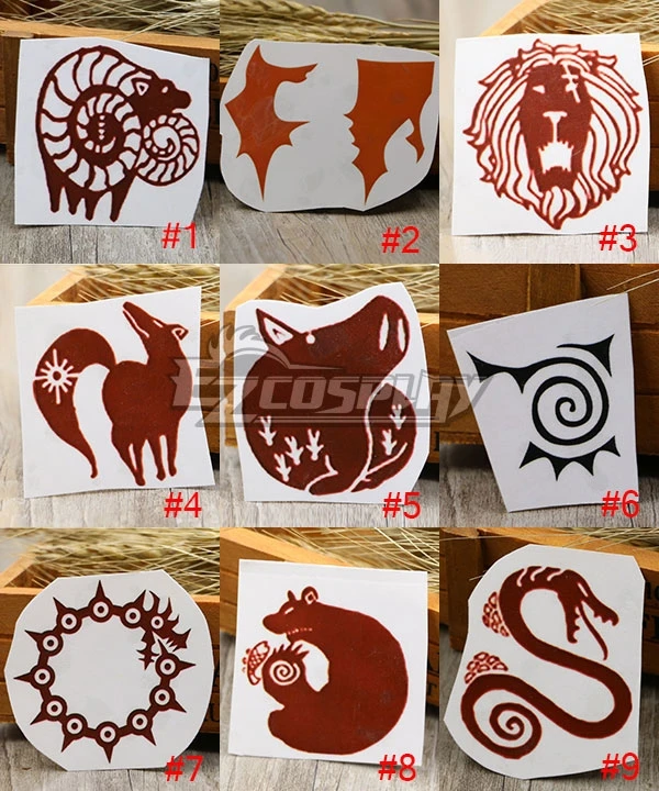 The Seven Deadly Sins Nanatsu No Taizai Meliodas Ban King Envy Gowther Escanor Merlin Tattoo Paper Cosplay Accessory Prop 1 The Seven Deadly Sins Nanatsu No Taizai Meliodas Ban King Envy Gowther Escanor Merlin Tattoo Paper Cosplay Accessory Prop