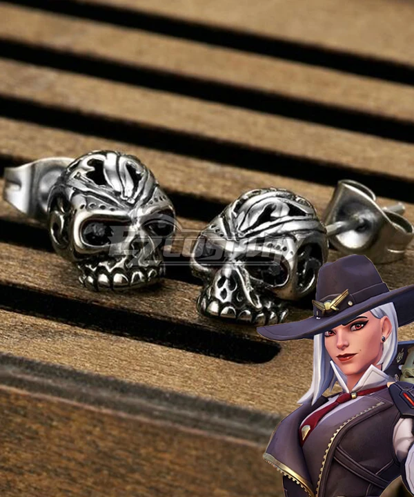 Overwatch OW Elizabeth Caledonia Calamity Ashe Two Skull Earring Cosplay Accessory Prop 1 Overwatch OW Elizabeth Caledonia Calamity Ashe Two Skull Earring Cosplay Accessory Prop
